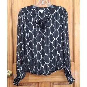 Autres Filles Blouse Womens Small Black Cream Sheer Lined Chiffon Smocked Office